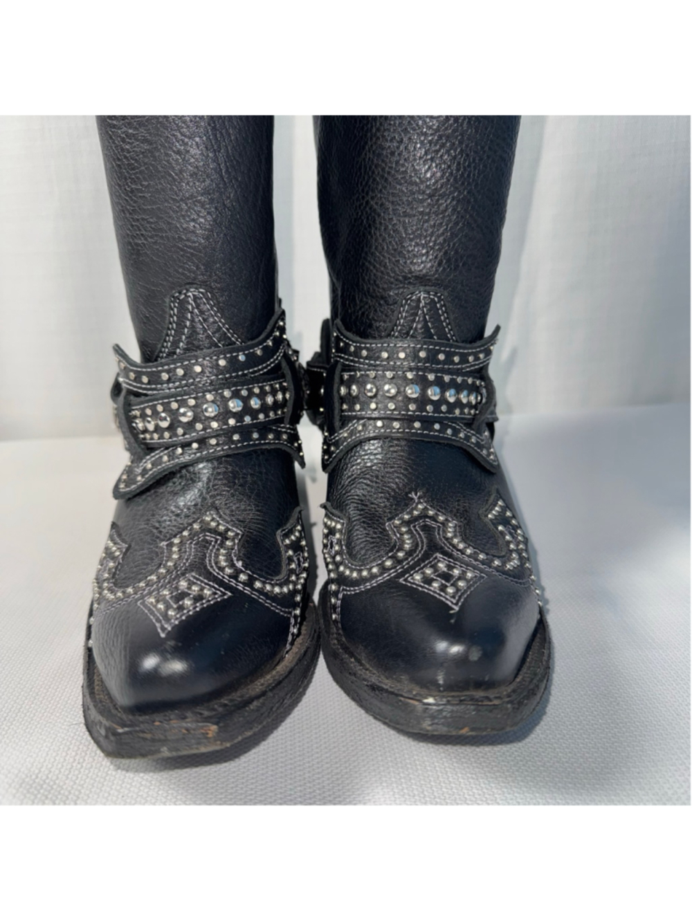 JB Dillon Snip Toe Leather Black Studded Western Cowboy Rodeo Boots Size 7 - Picture 3 of 16